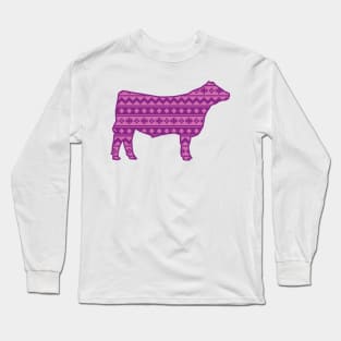 Show Steer Livestock with Pink Southwest Pattern Long Sleeve T-Shirt